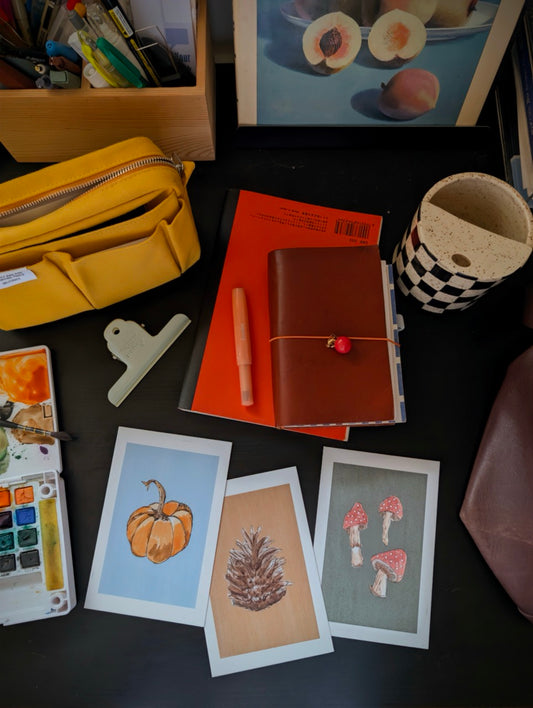 an autumn woodland forage - postcard set.